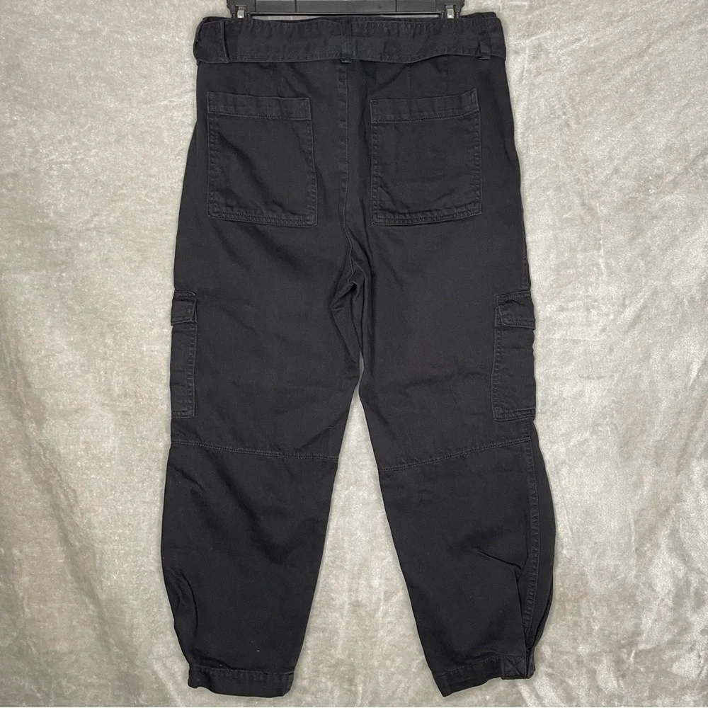 Banana Republic Black High Rise Tapered Cargo Pants Belted Denim Size 6